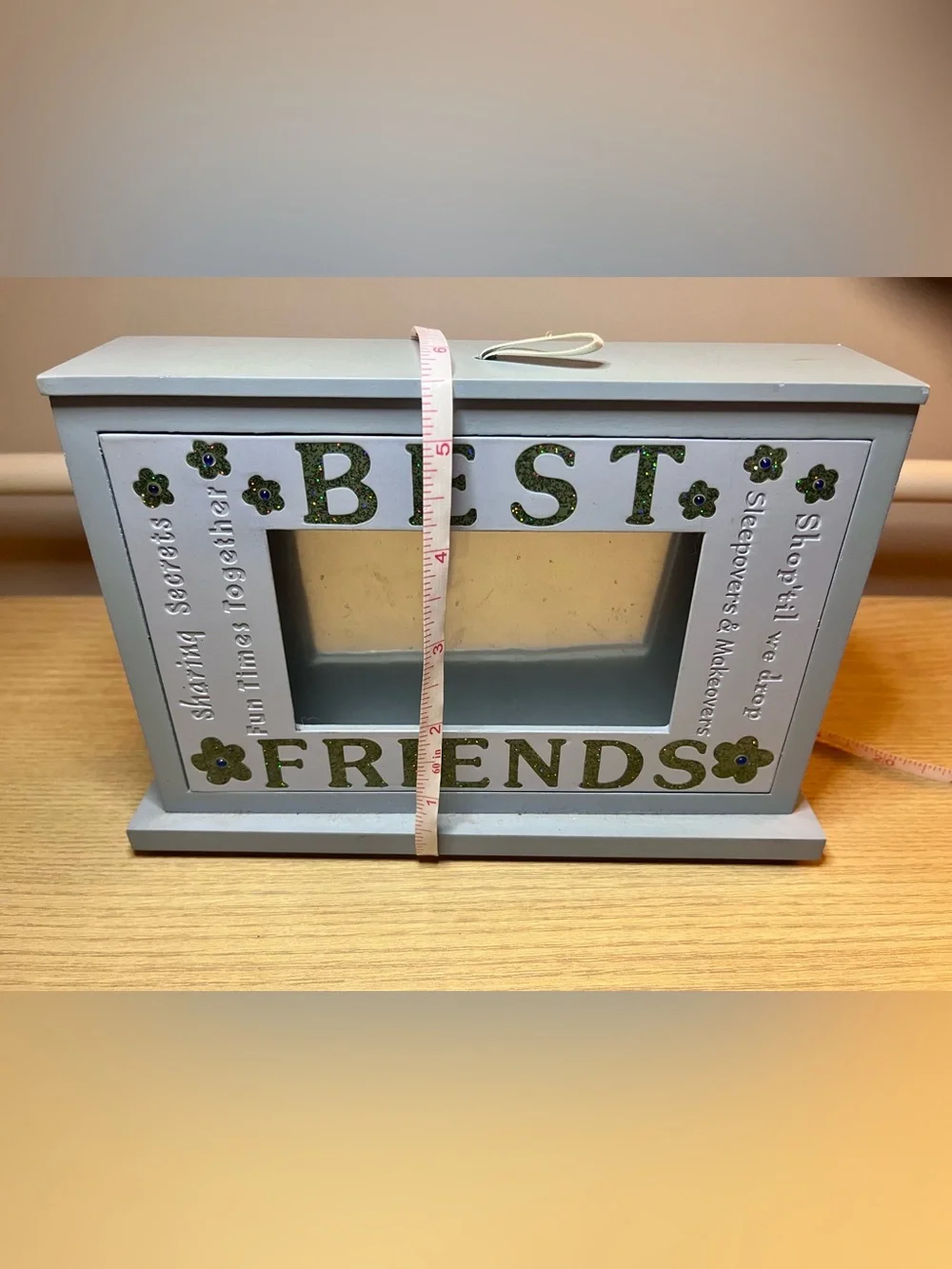 Vintage Wooden Best Friends Photo Box Flip Album Memory Storage Blue Y2K